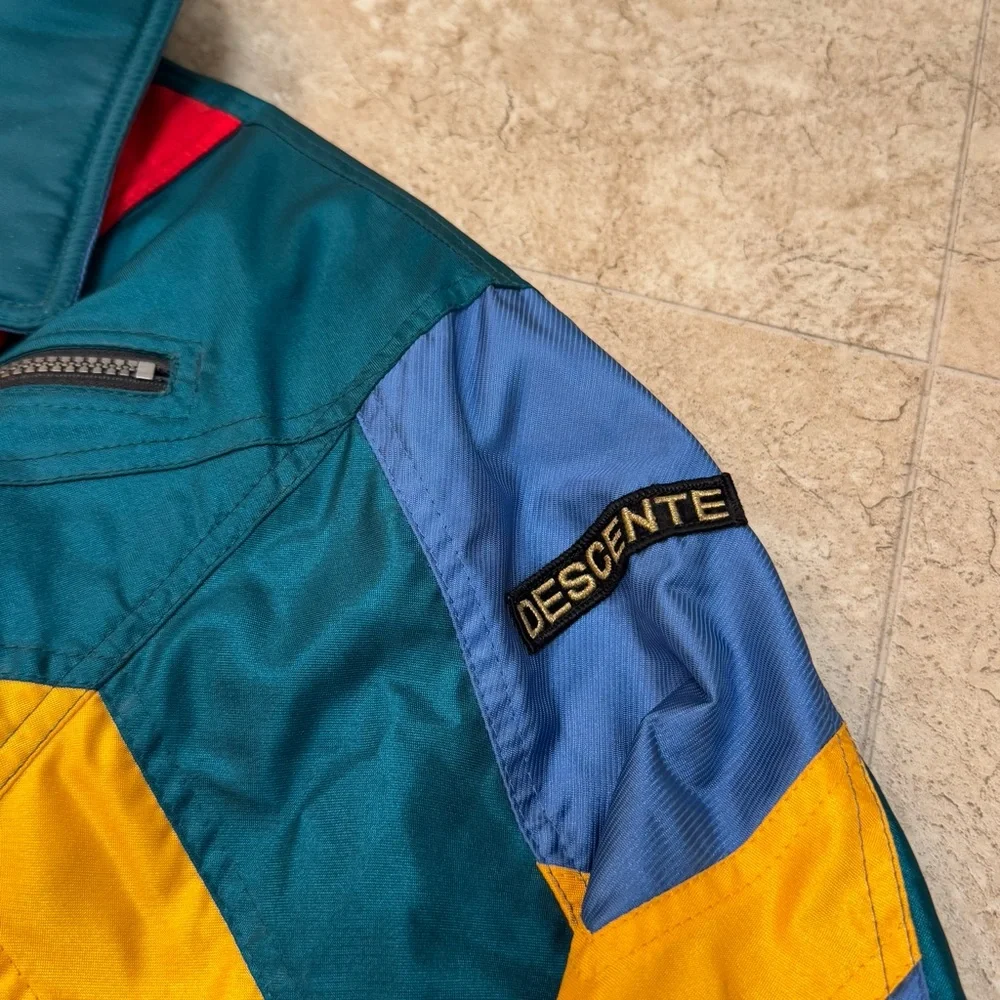 VTG Retro Descente Men’s Ski Blue Red Green Yellow 90s 80s Jacket Size Medium - Picture 4 of 15